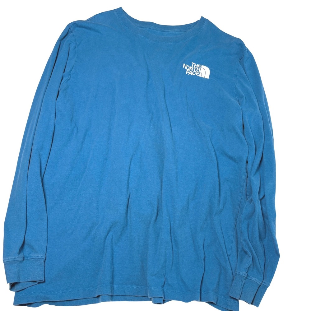 The North Face XL T-Shirt Blue Never Stop Exploring Long Sleeve Graphic Tee